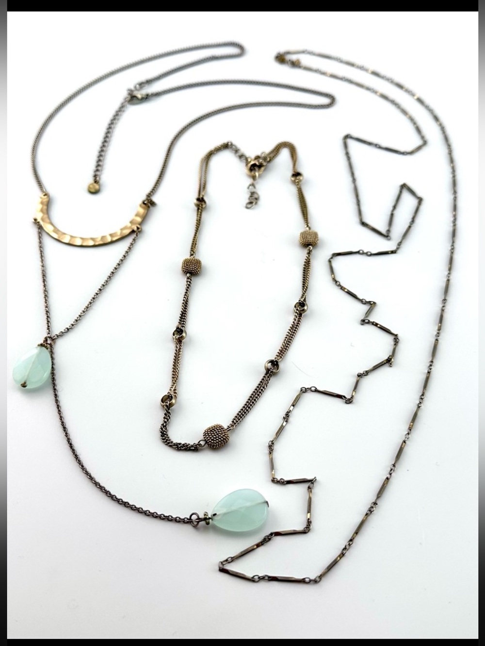 Boho Layering Necklace Bundle Set of 3 Mixed Metal Sea Glass Stone